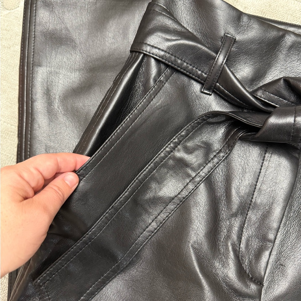 ARITZIA WILDRED Black Faux Leather Tie Pants High Waisted Iconic Trousers size 4 - Picture 6 of 12